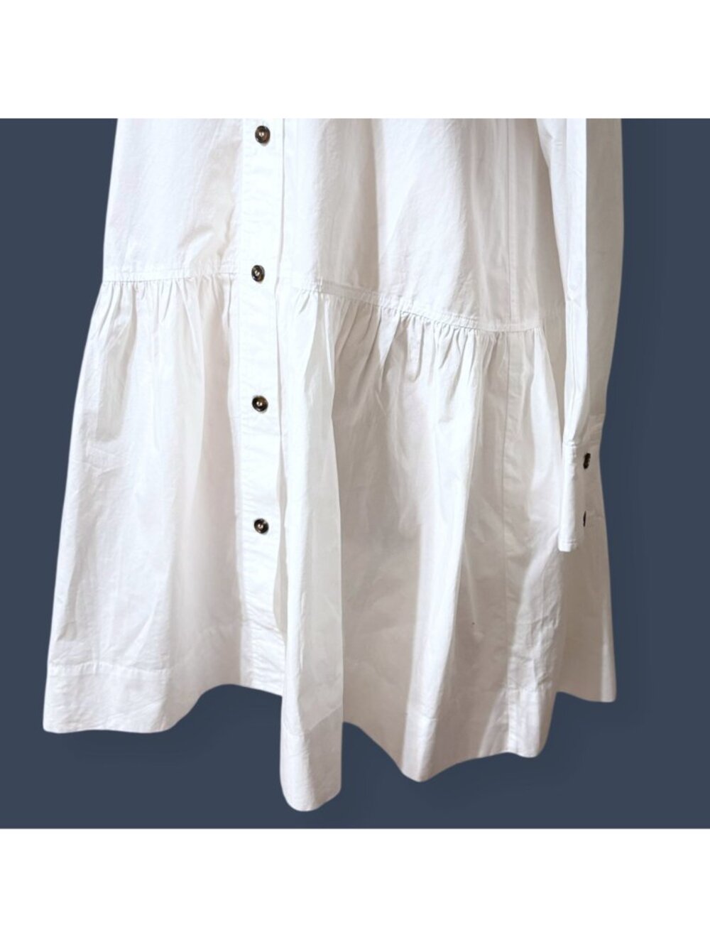 Ganni poplin cotton shirt dress ruffle Hem 36 4 Button Up Classic Office Casual - Picture 3 of 11